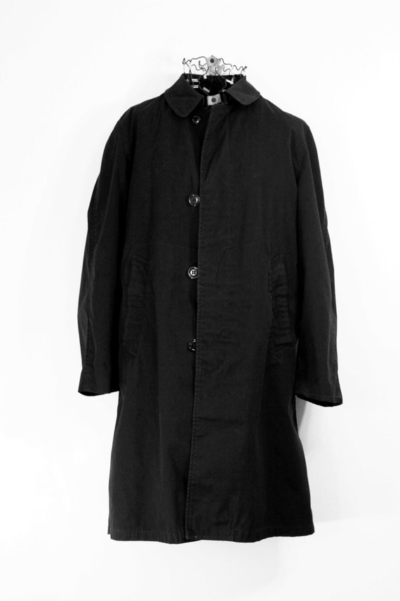 Vintage Military Black Trench Coat Men's
