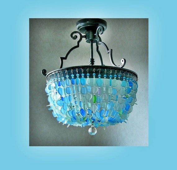 Sea Glass Lighting Fixture Chandelier Semi Flush Mount Coastal Sea Glass Lighting Fixture Chandelier Semi Flush Mount Coastal Decor Beach Ceiling