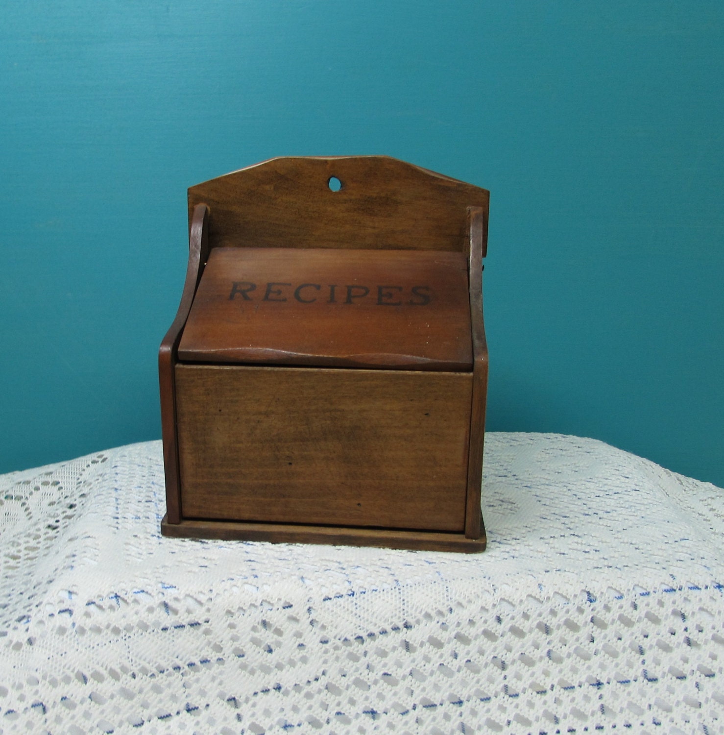 Wooden Recipe Box Country Kitchen RECIPES Wall Mounted or Counter