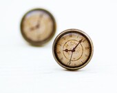 Old Clock Stud Earrings, Antique Clock, Photo Jewelry, Art Jewelry, Post Earrings, Picture Earrings, Art Jewellery, Retro Jewelry,