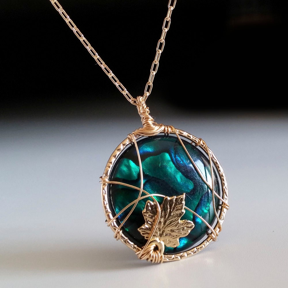 Maple leaf necklace Canada necklace Abalone necklace