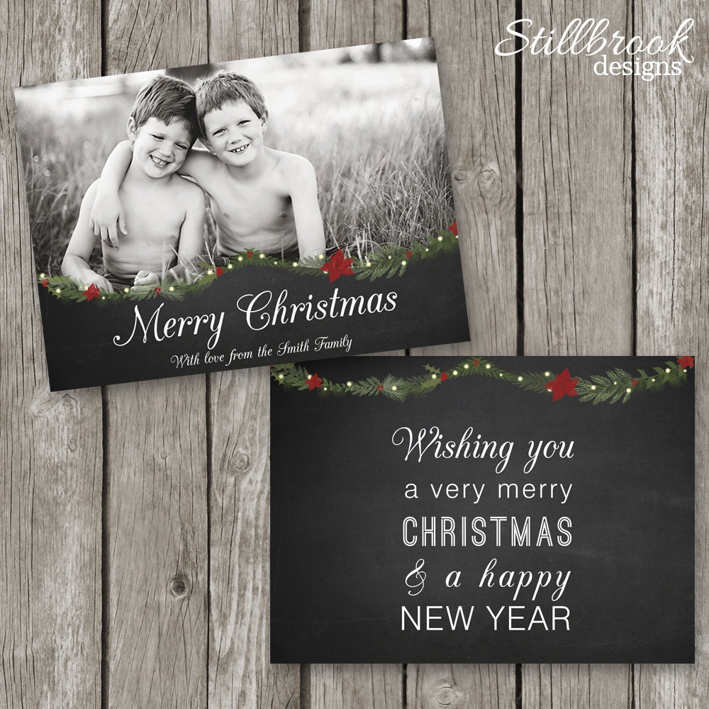 Christmas Card Template - Christmas Template Photo Card for Photographers - Chalkboard Card with Wreath - CC39