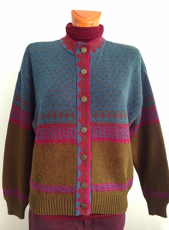 Vintage 80S Womens Sweater Cardigan With Metal Buttons Of
