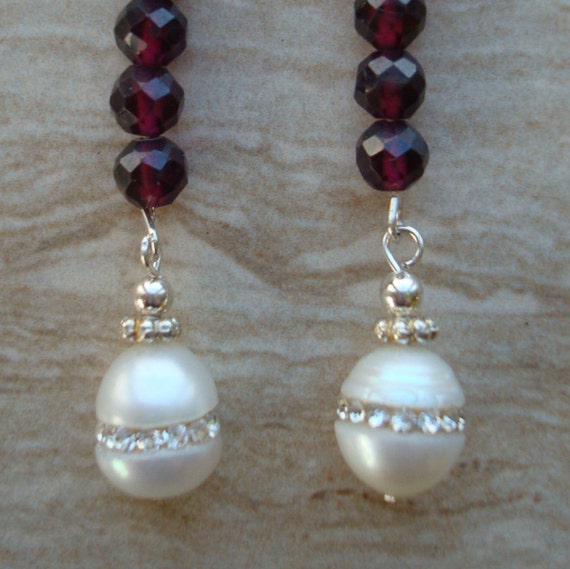 Earrings Garnet and Freshwater Pearl Dangle Earrings Drop