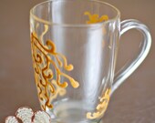 Hand painted mug with abstract flower draw. stained-glass effect cup. Inspiration kitchen decor. Engagement gifts. See-through mug.
