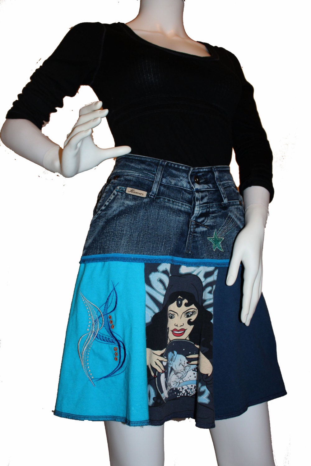 Upcycled Denim Skirt 1-2 Altered Jean Skirt Eco-Friendly