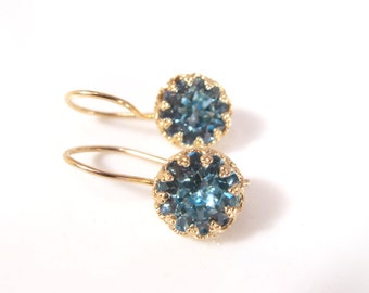 Aquamarine Earrings, Blue Swarovski Earring, Gold earrings, March Birthstone Earring, Aquamarine Jewelry, Something Blue, Bridesmaid Gift