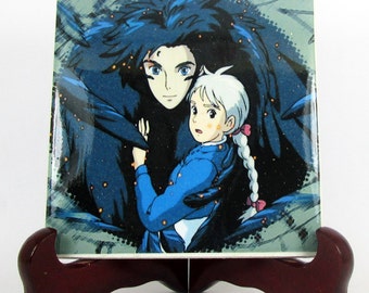 Studio Ghibli, Howl and Sophie from Howl's moving Castle, collectible Ceramic Tile, Handmade, Hayao Miyazaki, Anime, Manga, Japanese, Mod.1