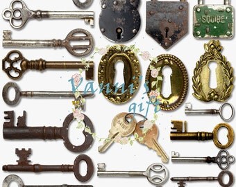 22 Vintage Lock Key Wedding Digital Download Scrapbooking Clip Art b58