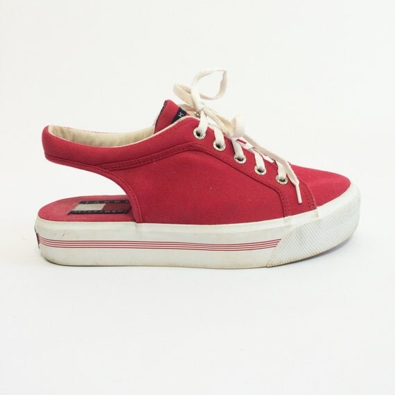 sale 90s TOMMY Platform Sneakers Slingback Red White Shoes