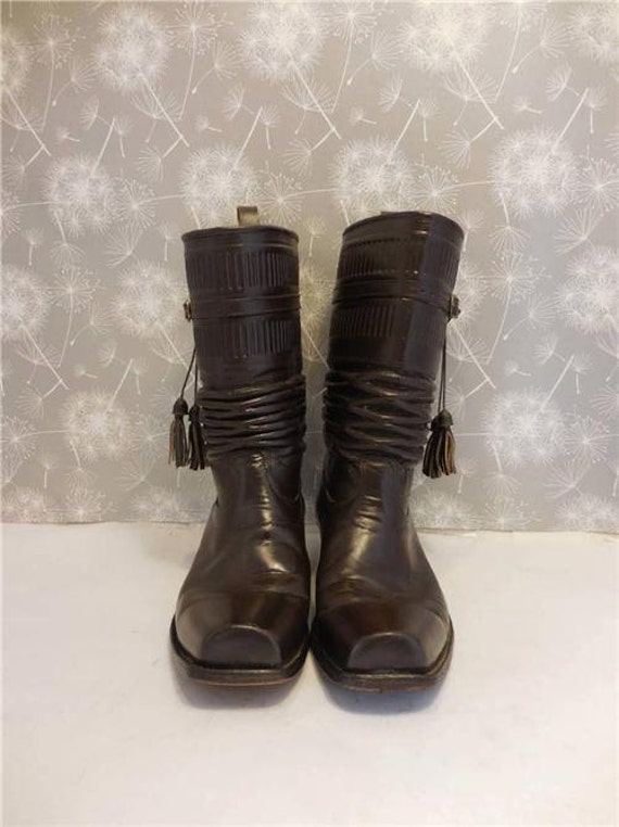 Spiegel Rare Vintage Brown Leather Accordion Fashion Boots