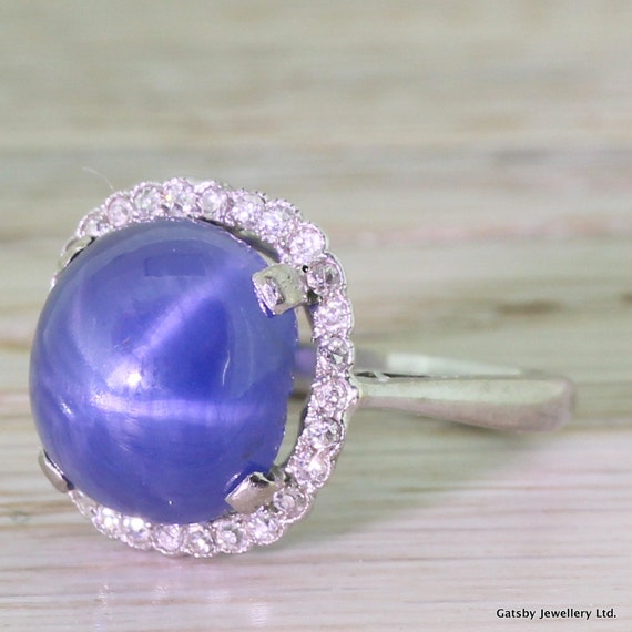 Art Deco 5.00 Carat Star Sapphire & Old Cut Diamond Ring