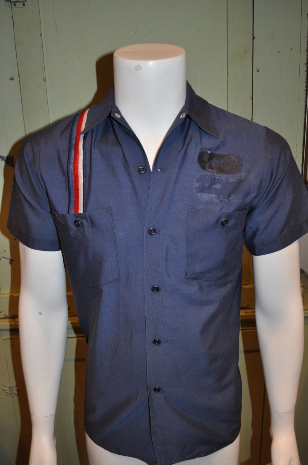 Vintage Uniform Mechanic Shirt Navy AAMCO Size SMALL Permanent