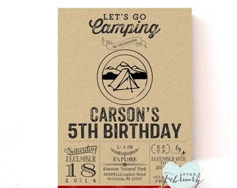 ANY AGE Camping Birthday Invitation Explore Adventure Birthday S'More Christmas Holiday Birthday Kraft Background - Printable No.739KIDS