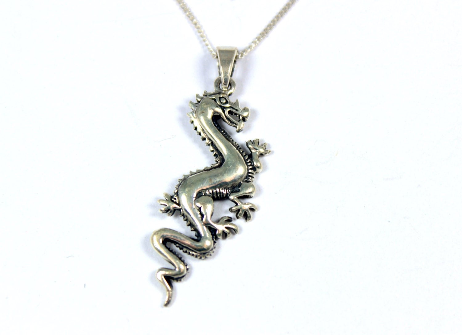 Vintage sterling silver dragon necklace 925 dragon pendant