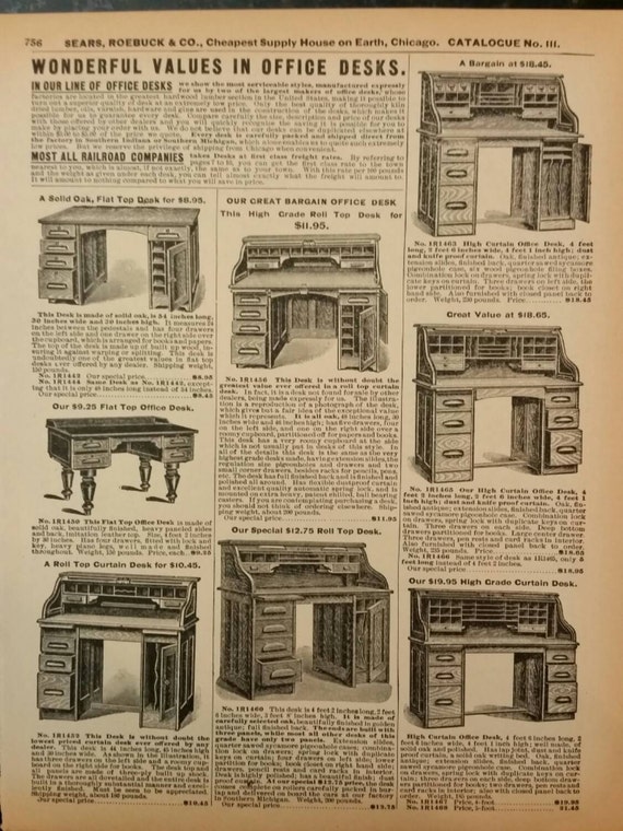 Items similar to Victorian Office Desks, Furniture, Vintage Catalog