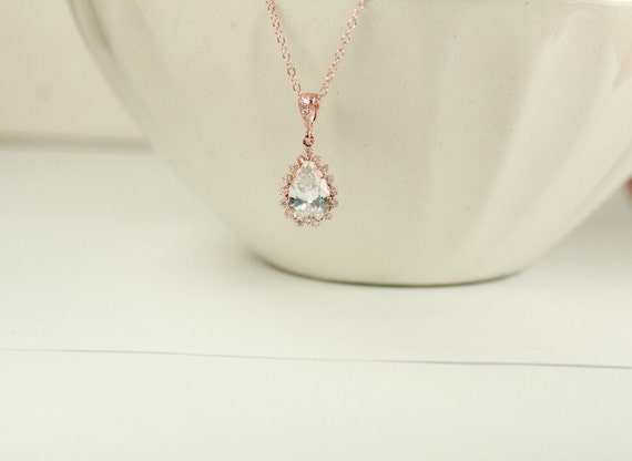 CZ Diamond Necklace.Rose Goldbridesmaid gift by ElseCreation