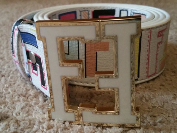 Exclusive White Multicolor Fendi Belt by TheCnjShop on Etsy