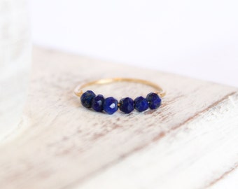 Lapis Lazuli Bead Bar Ring - Gemstone Ring - Stacking Ring - Blue Bridesmaids Gift - Lapis Lazuli Jewelry - Dark Blue - September Birthstone