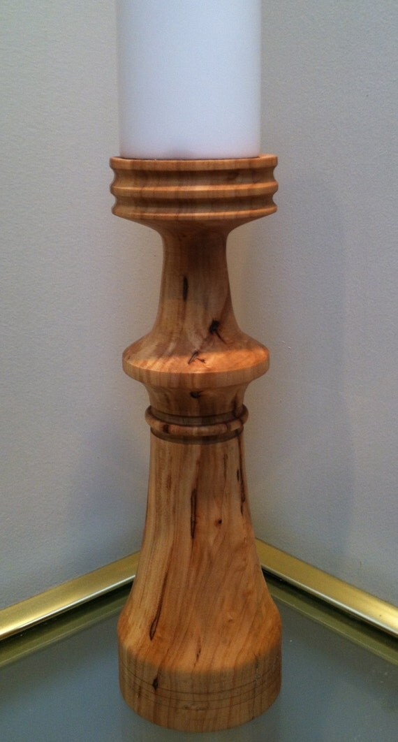 Candle holder turned wood maple Pillar candlestick