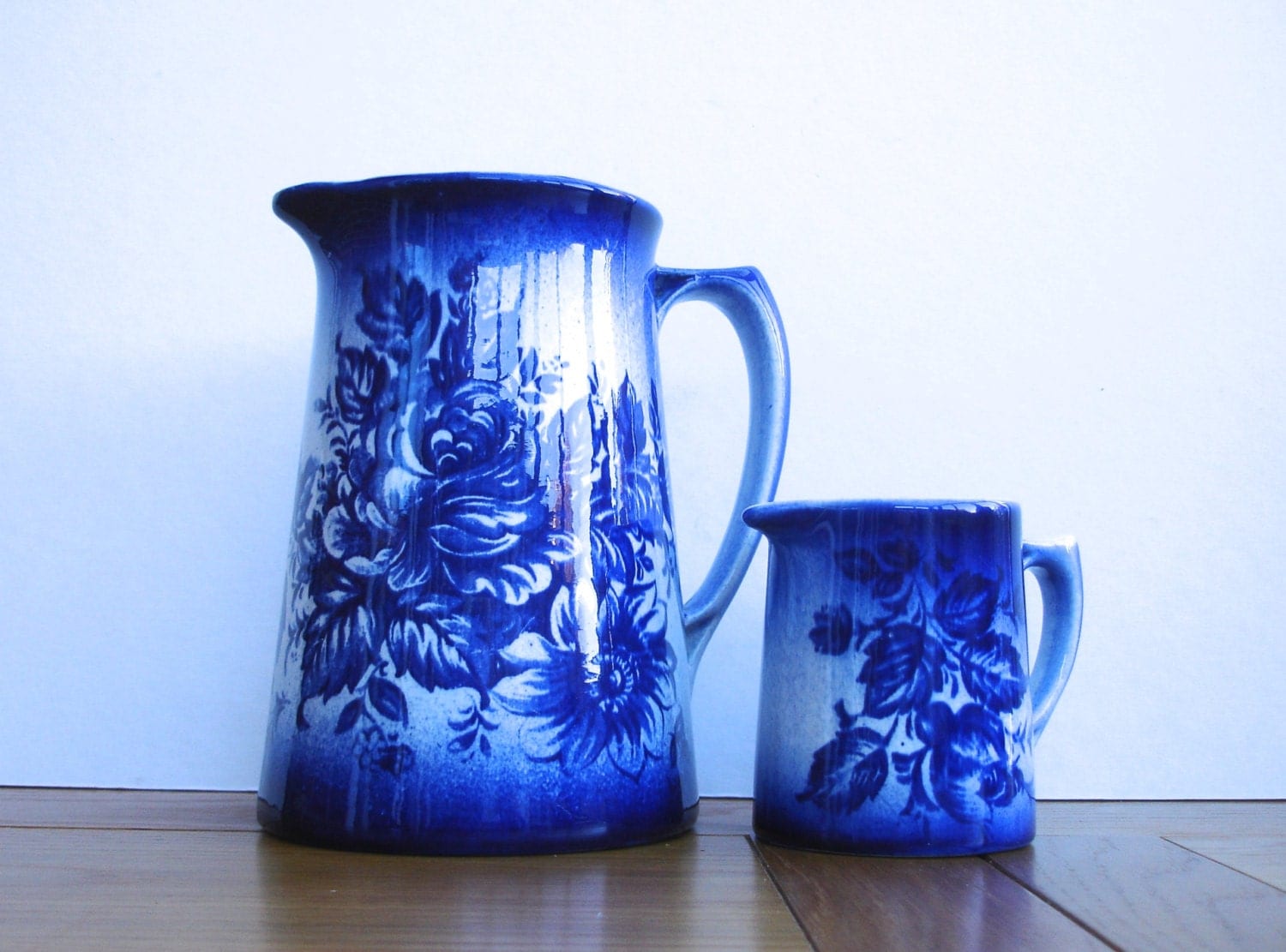 Two Vintage Jugs Vintage Water Pitchers Blue Vintage Jugs Vintage