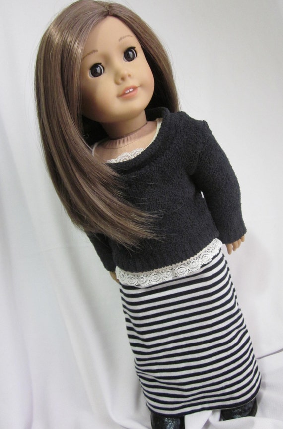 Maxi skirt in black and whie stripe for 18 inch dolls such as American Girl