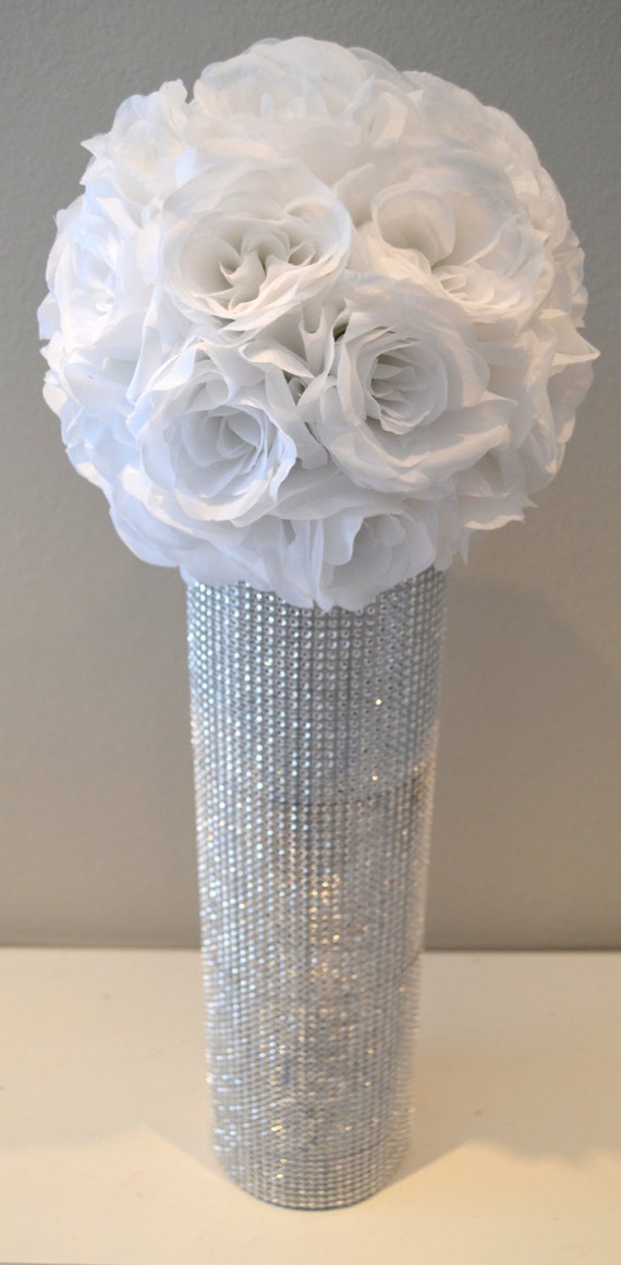 WHITE flower ball WEDDING CENTERPIECE white pomander white