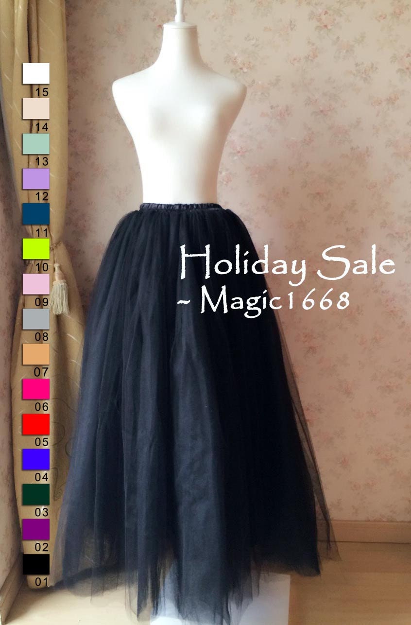 Women's Bridal Long Maxi Tulle Skirts With Side Split A Line Floor