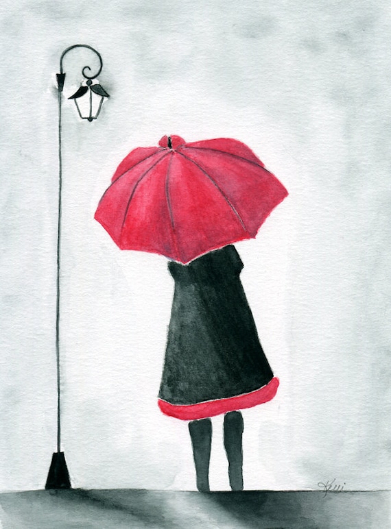 5 inch umbrella frame Red Girl Umbrella with Original by Watercolor