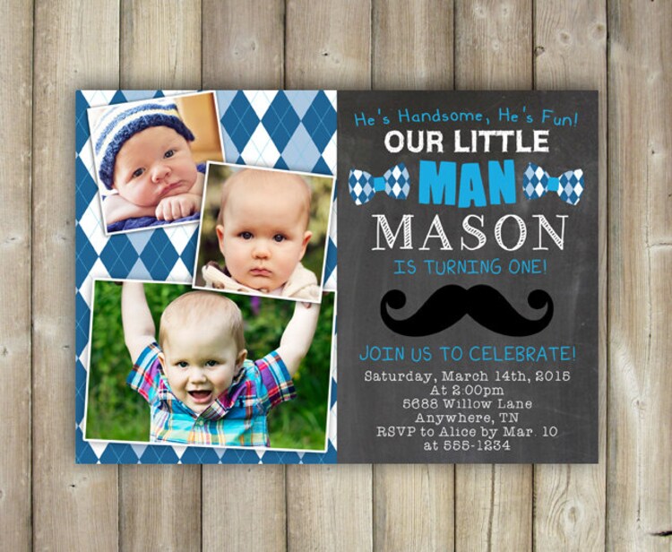 Little Man First Birthday Invitation Boys by FavoriteThingsDesign