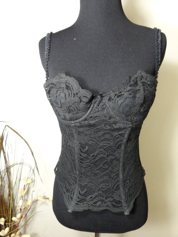 VICTORIA'S SECRET Vintage 1980s sheer black lace corset sz