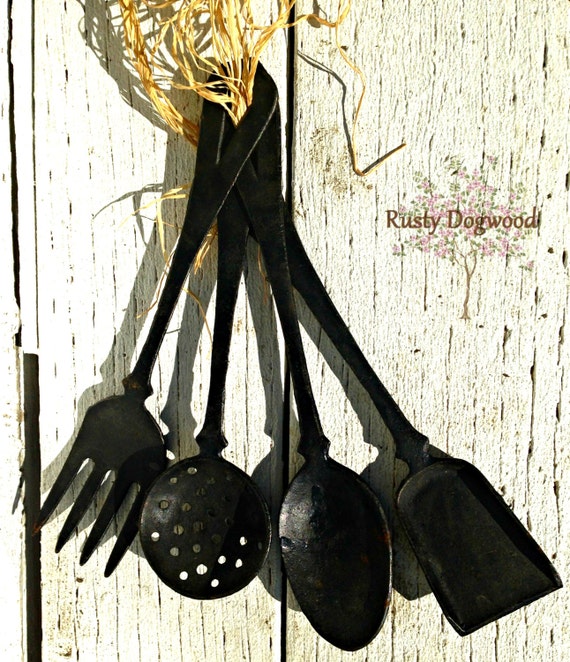 Vintage Cast Iron Utensil Set 4 Piece by RustyDogwood on Etsy