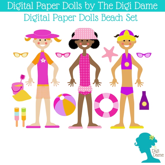 Printable Paper Dolls: Digital Beach Pack - Includes 3 Dolls and 3 Sets ...