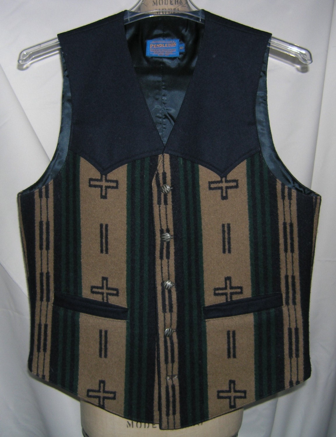 Pendleton men's wool vest with stripes and cross by