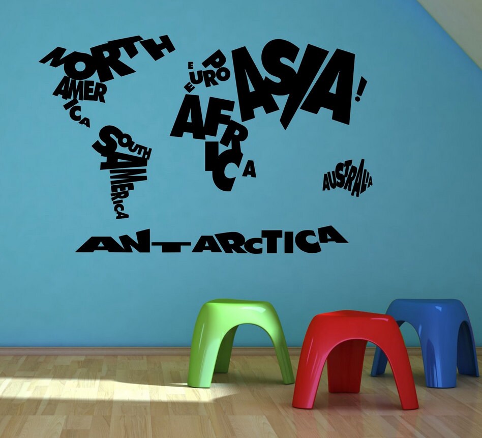 Bambino bambini mondo dei bambini mappa atlas wall di glitterblast Stencil muro adesivi