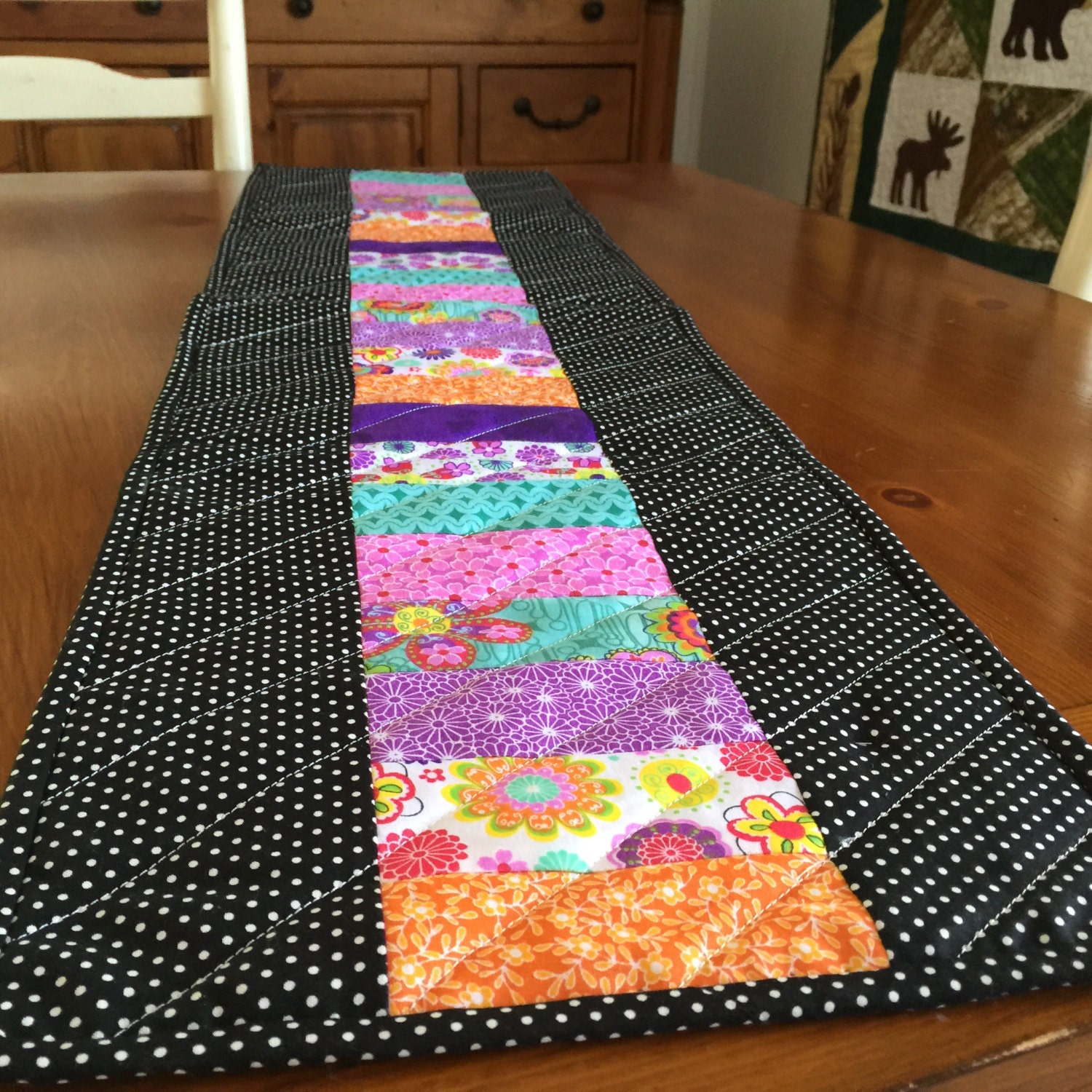 Modern Quilted Table Runner in Vibrant Colors by QuiltsConCorazon