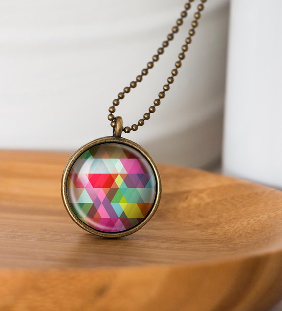 Items similar to Geometric Design Necklace Glass Dome Pendant , Glass