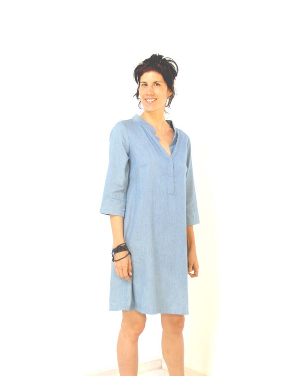 Blue summer dress-women's blouse in light denim-oversized shirt-34 ...