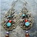 Gypsy Earrings Colorful dangle earrings bohemian jewelry gypsy jewelry turquoise and red big earrings statement earrings one of a kind