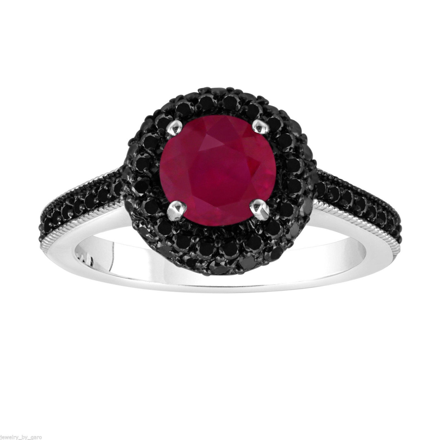 Platinum Ruby & Fancy Black Diamond Engagement Ring 1.80 Carat