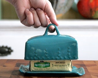 European Butter Dish with Lid and Handle - 16 Custom Color Choice - Modern French Country Home Decor - MADE TO ORDER