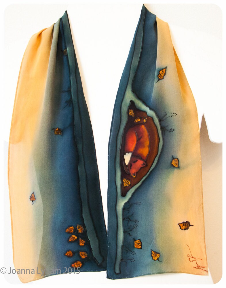 Fox Silk Scarf / Handpainted silk scarf with by SirenSilks on Etsy