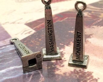 Washington Monument Charm - 4 pieces-(Antique Pewter Silver Finish)--style 605--