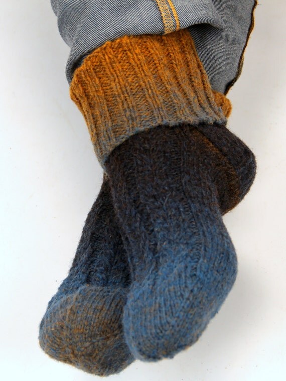 Thick Warm Socks From Wool In Toned Sea And Sand By Sandrasmagic