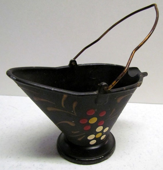 Items similar to Vintage Hand Painted Metal Coal Bucket Home Decor