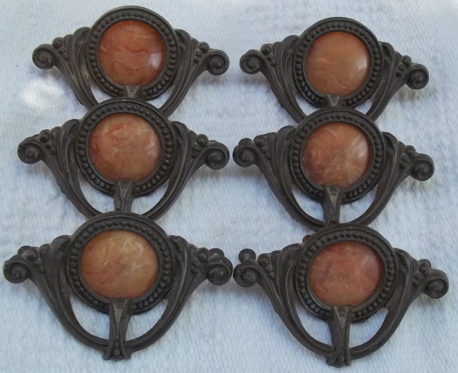 SALE Vintage 30’s *Celluloid & Brass Drawer PullsSet of Six* Waterfall