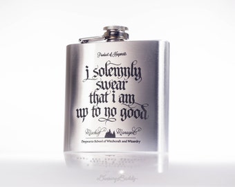 Marauder's Map - I solemnly swear that I am up to no good- Mischief Managed, inspired by Harry Potter - 6oz Engraved Hip Flask
