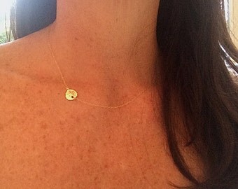 Sideways Tiny Sand Dollar Necklace, Everyday Necklace, Layering Necklace, Dainty, Minimalist, Simple Necklace, Simple Gold Necklace