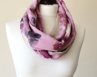 Watercolor Scarf, Infinity Scarf, Pink Floral Loop Scarf, Two Sided Scarf, Boho Pink Foulard, Print Circle Scarf, Designscope