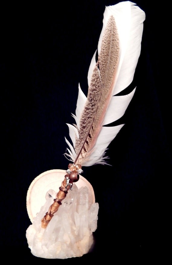 Smudging Feather Wand with Silver Tree Frog